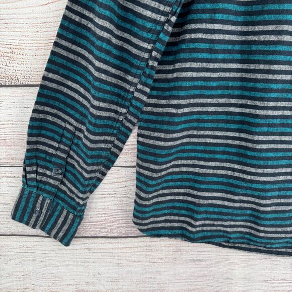 Levi's Linen Blend‎ Striped Button Down Shirt Men's Size Large Green/Blue/Black - Picture 7 of 13